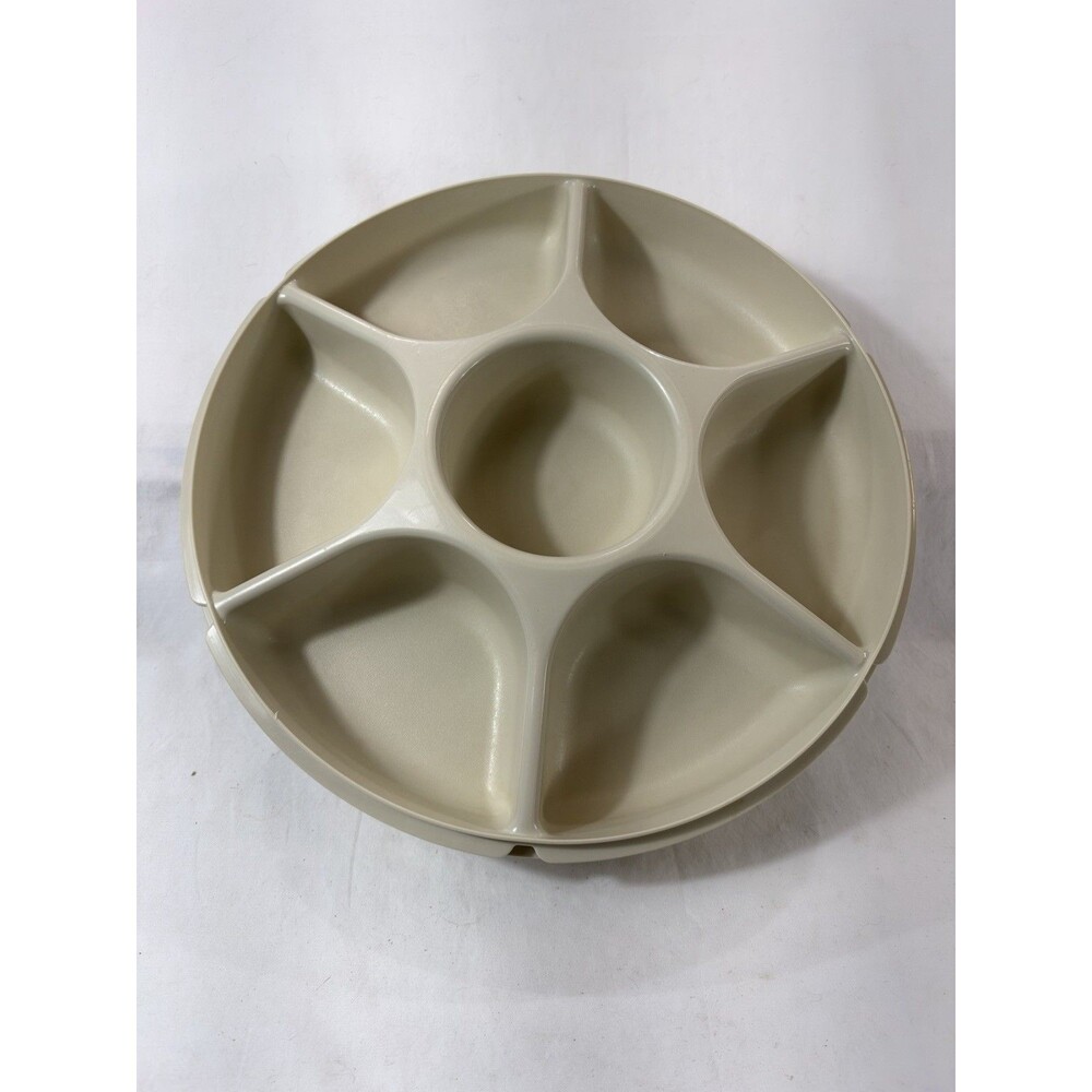 Vintage Tupperware Chip Dip Snack Serving Tray Set w/Lid 1665 & Dip Cup 1667